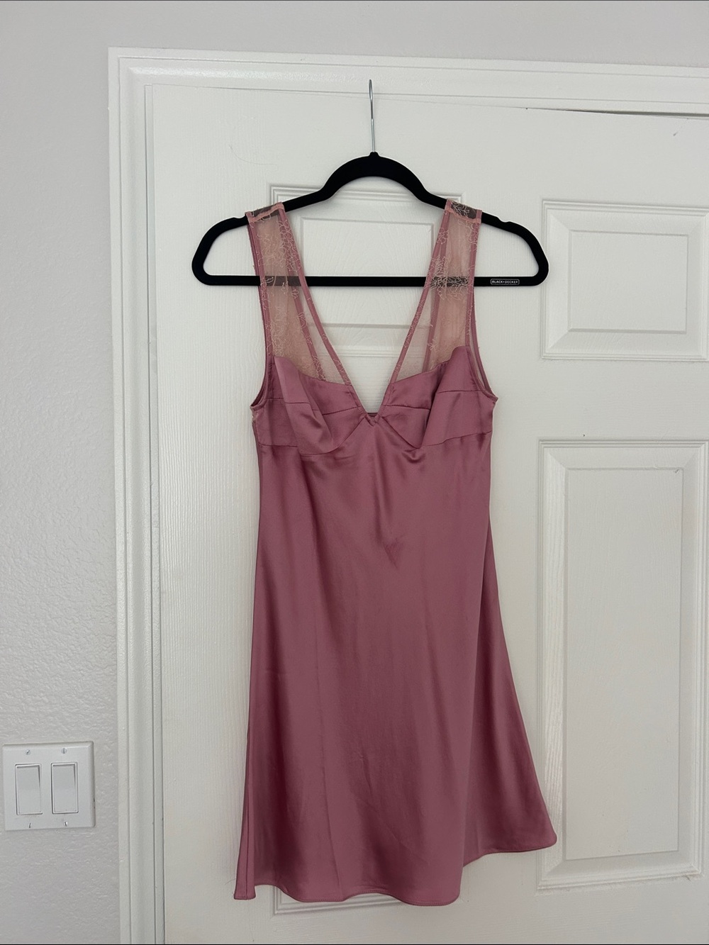 Reformation Satin Slip Dress in Dusty Rose with Lace Straps
